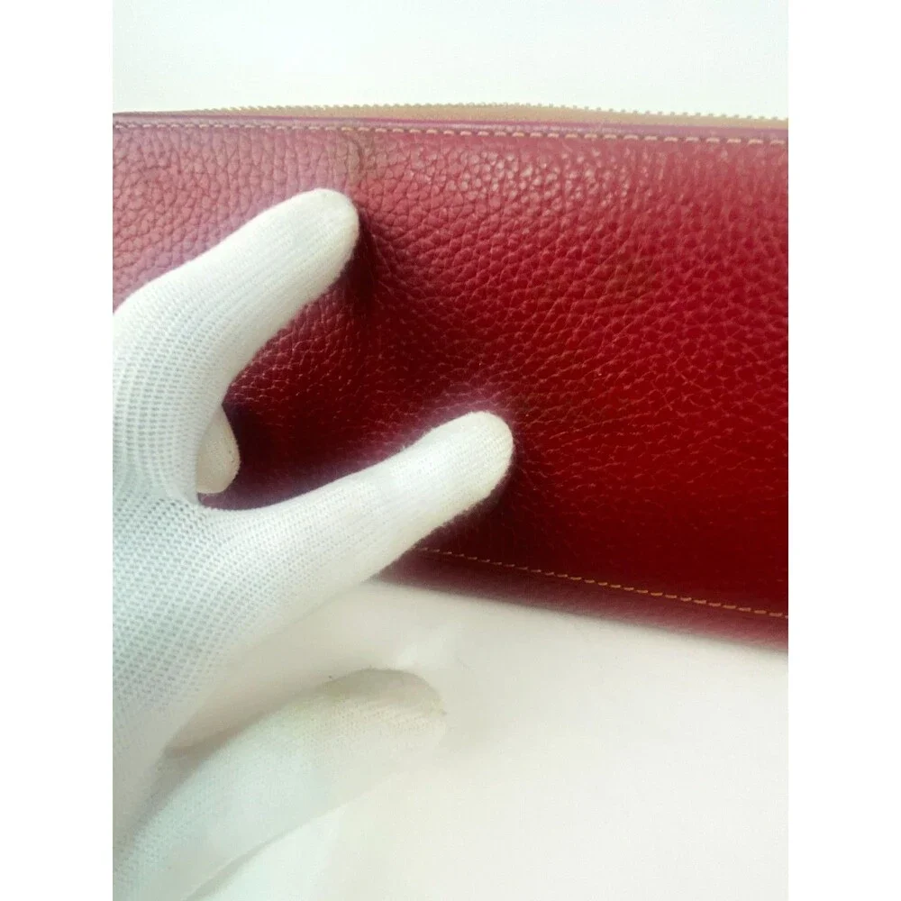 Dooney & Bourke Pebble Grain Large Zip Around Wallet Wristlet Burgundy Red